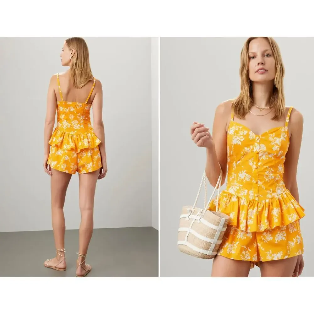 CAROLINE CONSTAS Orange floral cotton Arlette Romper SZ S - Picture 3 of 13